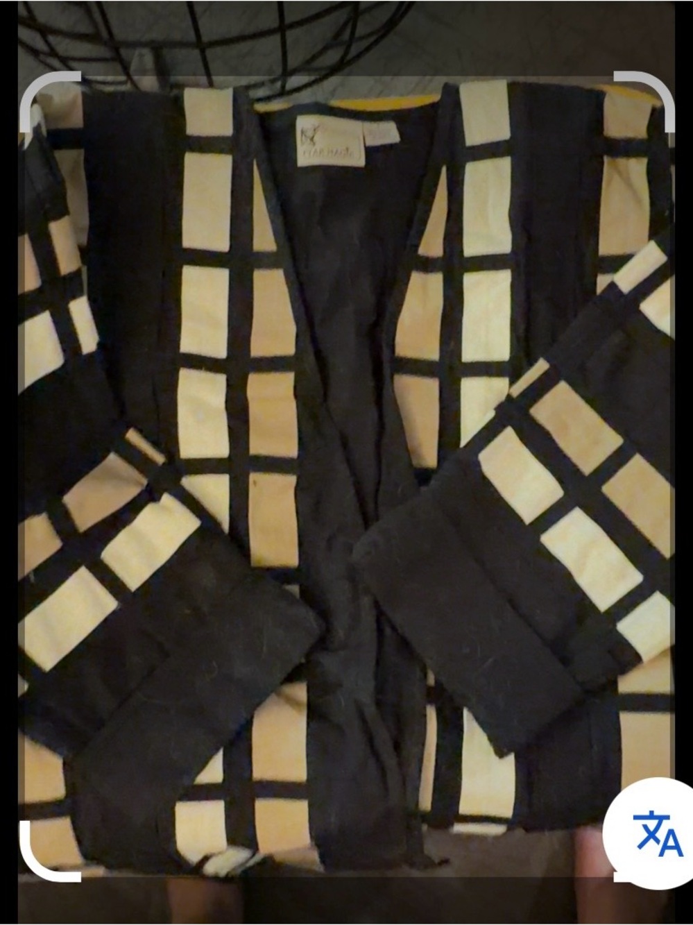 Vintage, Black & Cream Grid Open-Front Lightweight Jacket by Yak Magik.